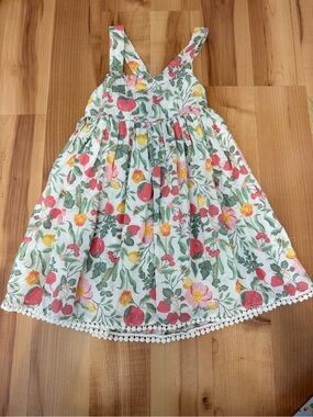 Sigrid Olsen White Cotton Dress with Pink Strawberry & Yellow Floral Print